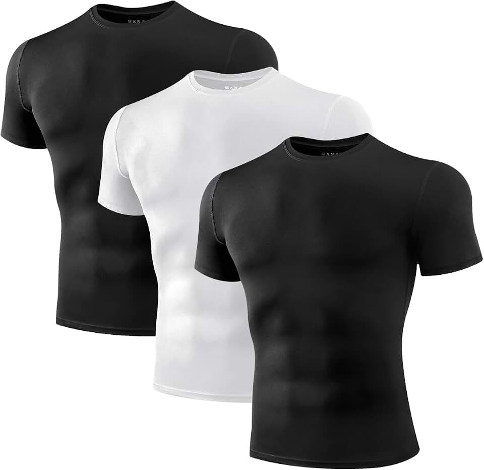 Niksa 1/2/3 Stück Funktionsshirt Herren,Kompressionsshirt Männer Kurzarm Sportshirt Rundhalsausschnitt Atmungsaktiv Laufshirt
