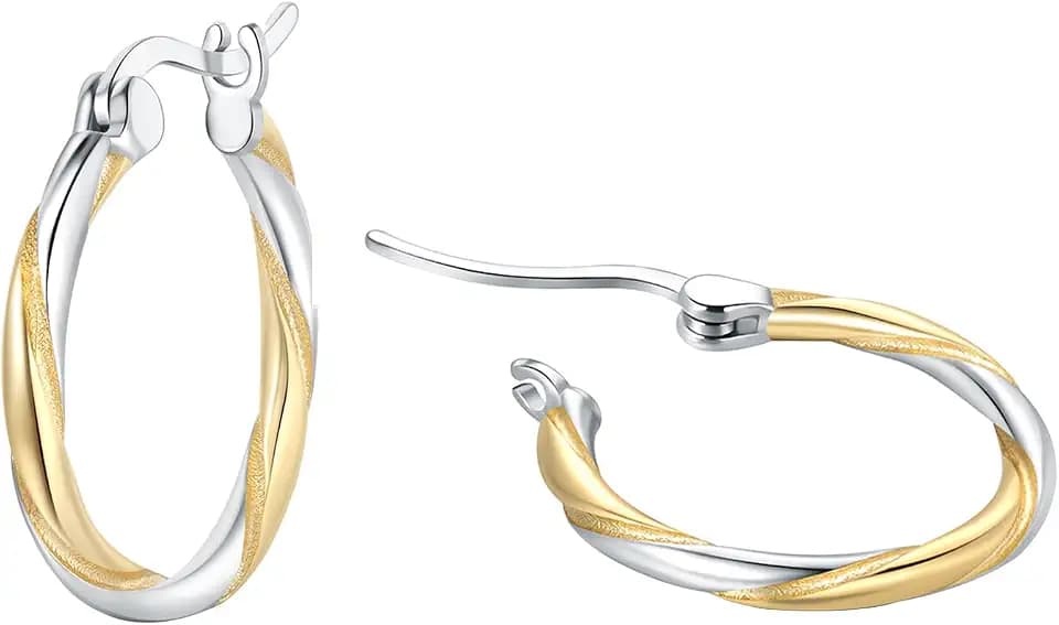 HEEYA Creolen Ohrringe für Frauen Sterling Silber 925 Damen 18K Vergoldet Twisted Creolen Hypoallergen Ohrringe mit AAAAA Zirkonia Rose Gold/Gold/Blau/Weiß/Schwarz 15/20MM