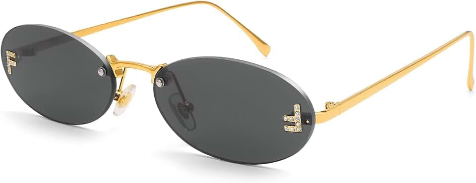 Trendy Y2K Oval Sunglasses Women Men Retro Rimless Small Diamond Frame