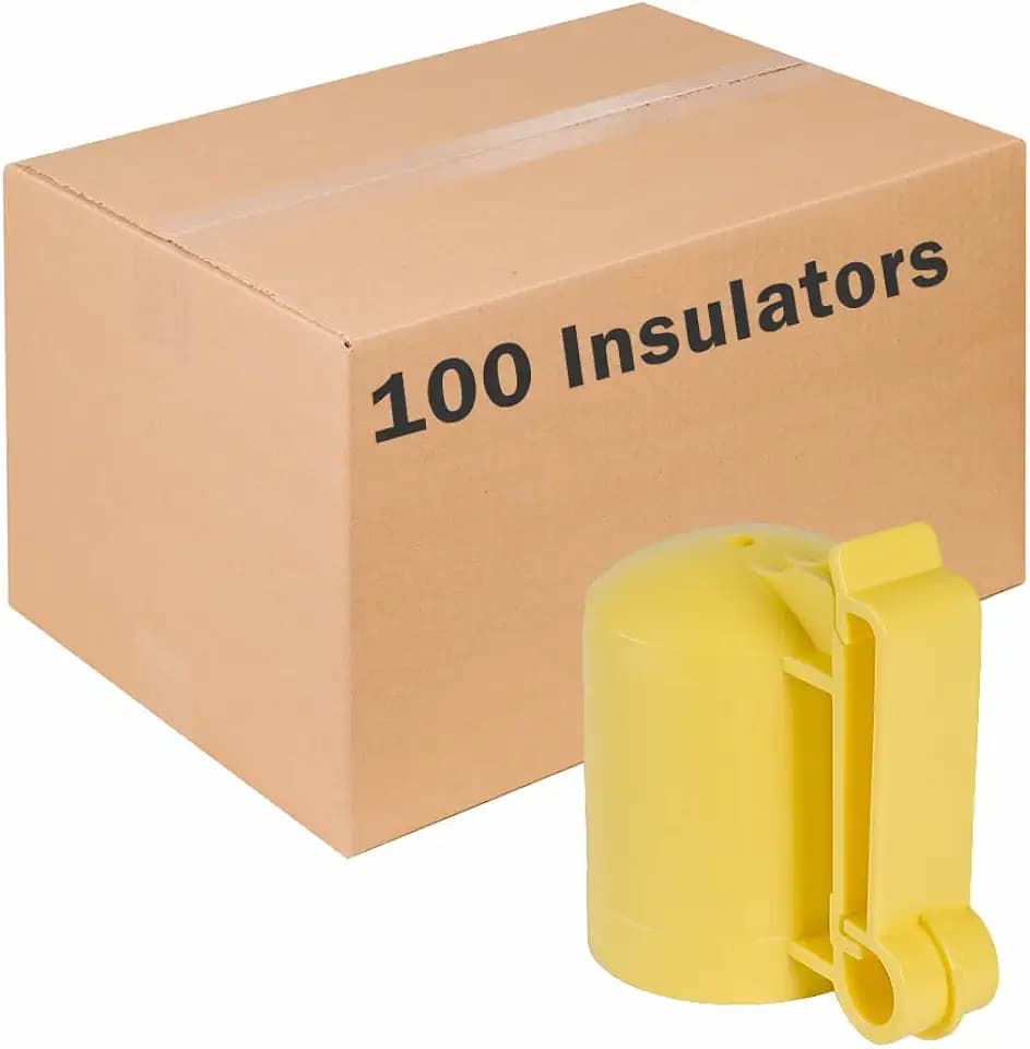 Zareba ITCPY-Z T-Post Safety Cap and Insulator, Yellow, 100 Insulators - Electric Fencing T-Post Insulator & Safety Cap
