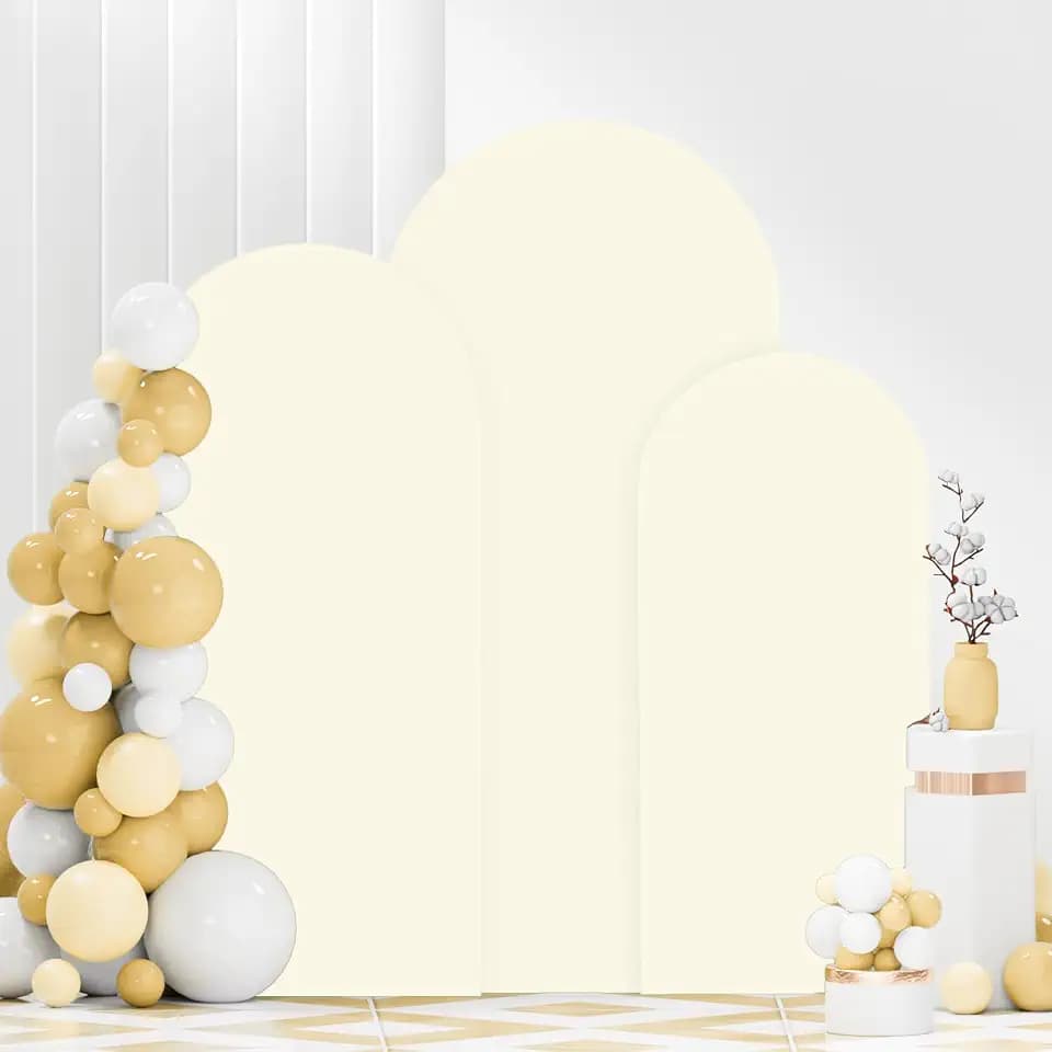 FANPROMS Wedding Arch Cover Set of 3 6FT 6.6FT 7.2FT Ivory Spandex Arch Stand Covers for Round Top Chiara Arch Stand Covers Balloon Arched Cover for Birthday Party Ceremony Banquet Decorations