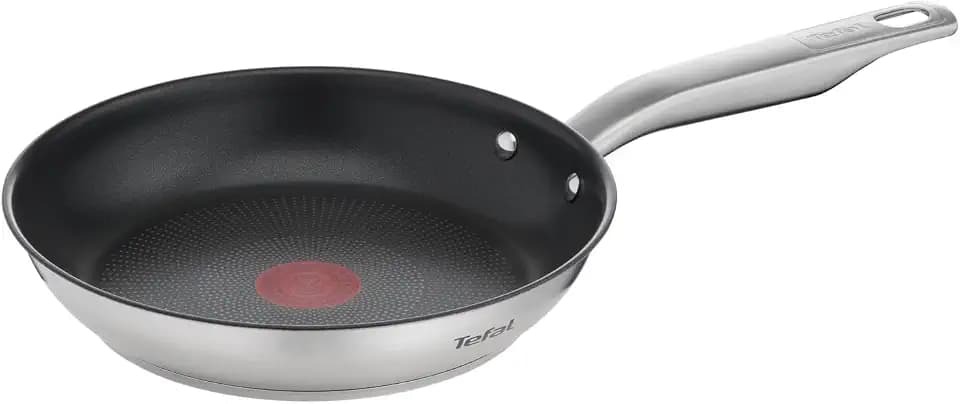 Tefal Virtuoso Edelstahlpfanne 24 cm Induktion, Pfanne mit Antihaftbeschichtung Titanium Pro, Thermo-Signal bei idealer Brattemperatur, für alle Herdarten geeignet, schnellere Bratergebnisse, E49104