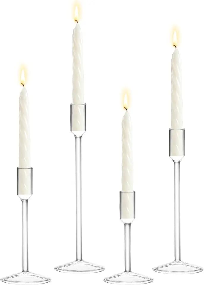Kerzenhalter für Tischdekoration, 4 Stück Glaskerzenhalter, Kerzenhalter, transparent, hohe Kerzenhalter-Sets für Hochzeit, Weihnachten, Party, Veranstaltung, Heimdekorationen