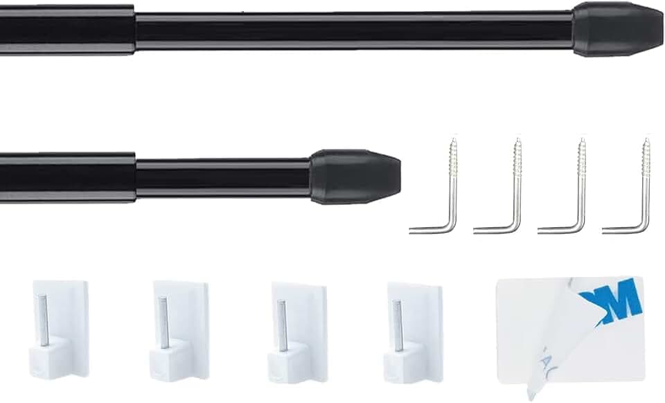 2 Stücks Bistrogardinenstangen, Scheibengardinenstange, Gardinenstangen, für Store, Schrank, Fenster, Küche, DIY-Projekte (90CM-150CM, Schwarz)