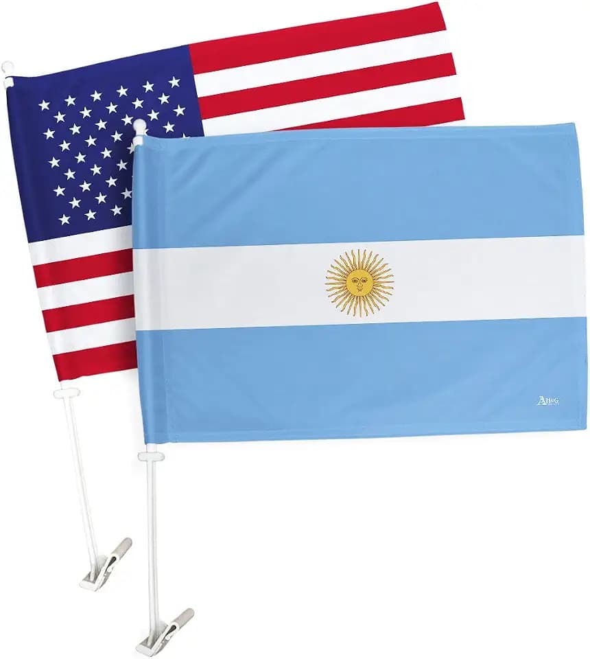 World Cup 2022 Argentina Car Flag Pack American Bandera Para Carros Auto Decorations Small Banner For Window Decor Pole Accessories FIFA Sports Fans Outdoor Football Soccer Argentine Gifts Made In USA