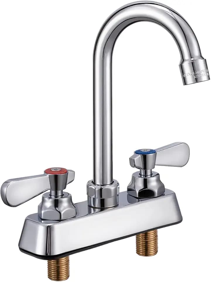 4" Center 2 Hole Commercial Sink Faucet Deck Mount Gooseneck Spout