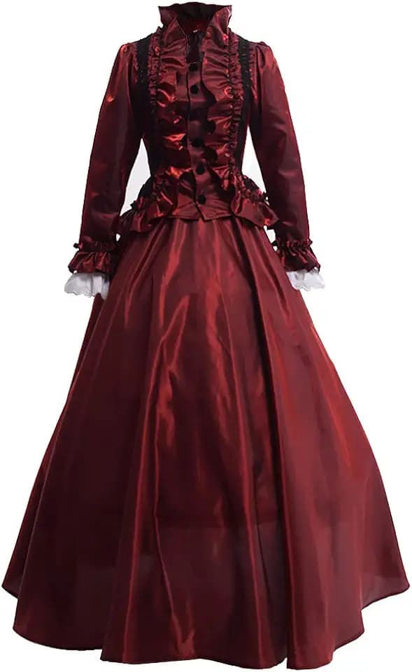 GRACEART Damen Gothic Viktorianisches Kleid Renaissance Maxi Kostüm (S, Rot)