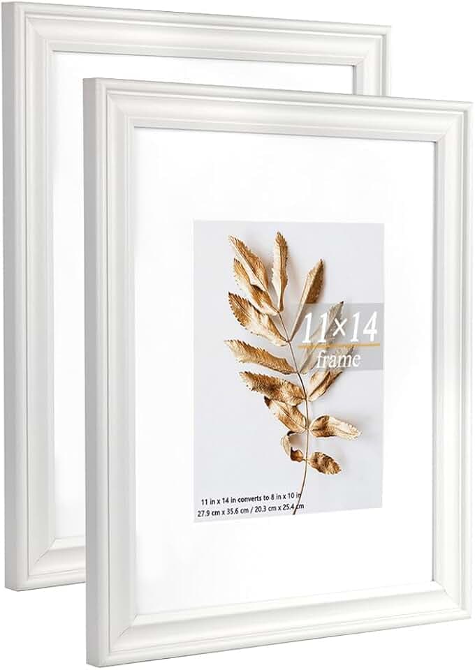 11x14 Picture Frames White, Display Picture 8x10 with Mat, 2 Set Photo Frames for Wall Mounting Home Decor