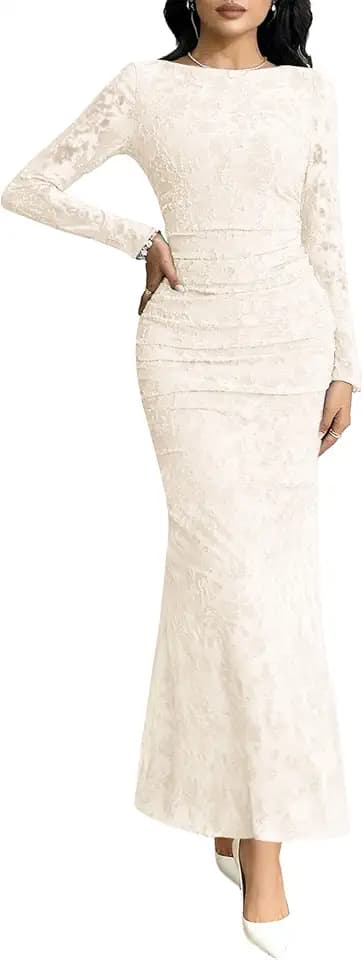 MITILLY Long Sleeve Dress for Women Formal Wedding Guest Evening Gown