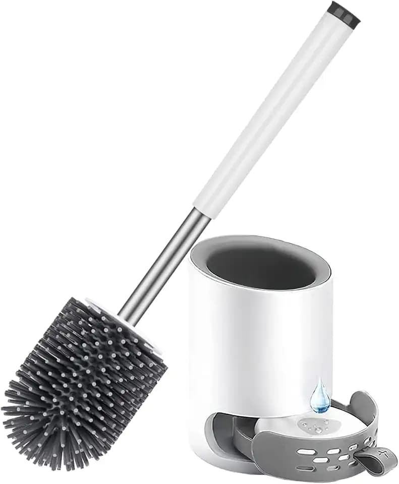 Toilettenbürste Silikon mit Halter klobürste Set Wandmontage & Stehen Edelstahl Langer Stiel WC Bürste und schnell trocknendem Haltersatz für Badezimmer Gäste-WC
