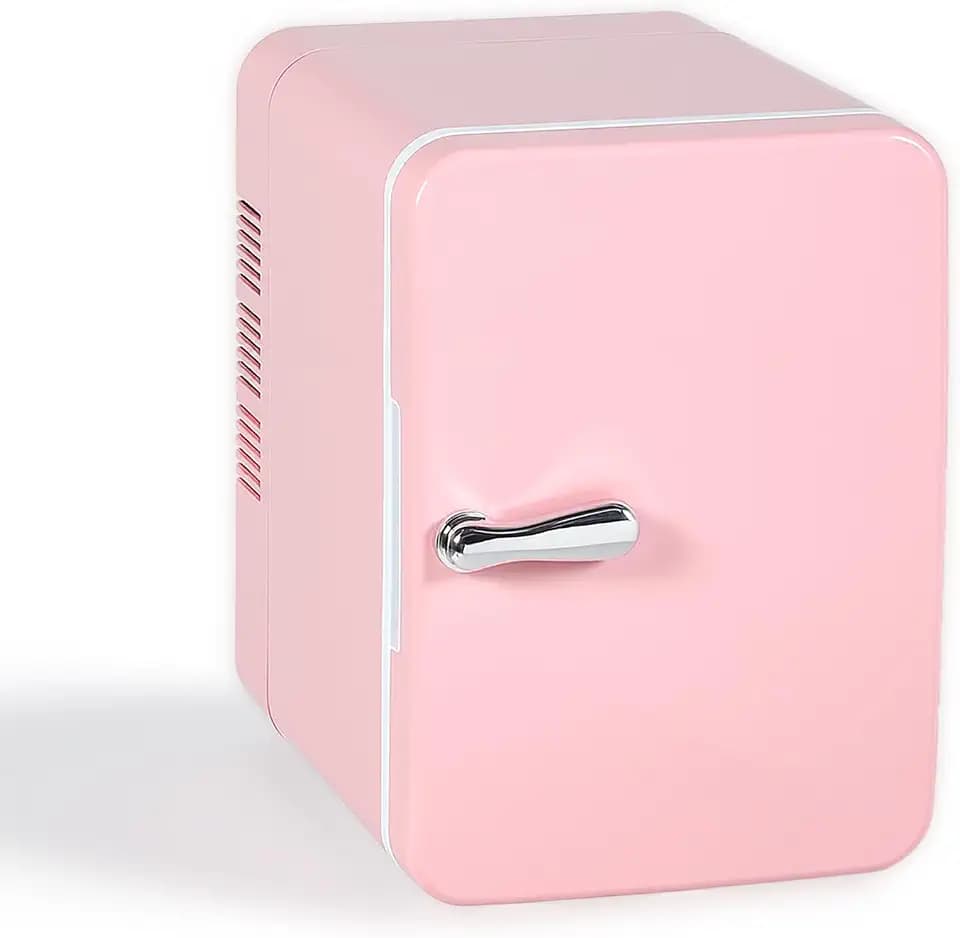 Mini Kühlschrank 4 Liter /6 Dosen, Kühlung und Erwärmung, 220V AC/12V DC Thermoelektrische, 25dB ECO-Low-Noise-Modus, für Schlafzimmer, Auto, Schlafsäle, Büro Schreibtisch