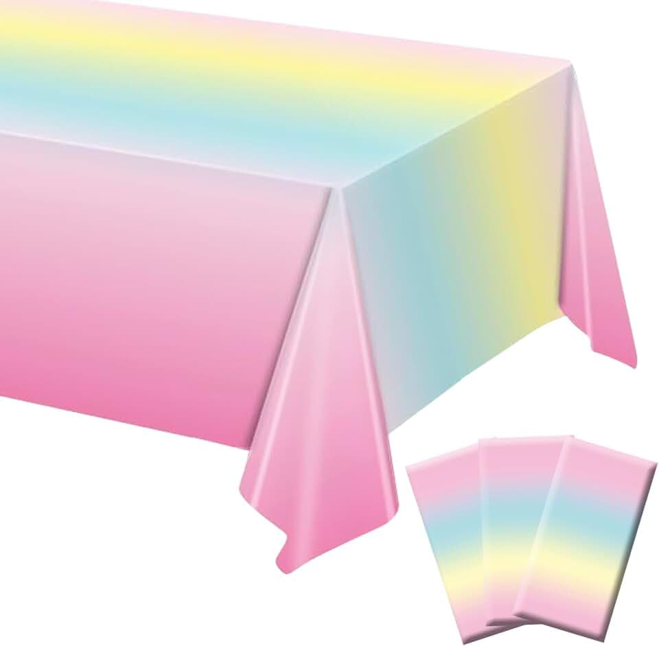 3 Pack Rainbow Tablecloth, Pastel Table Cloths for Parties, 54x108 in