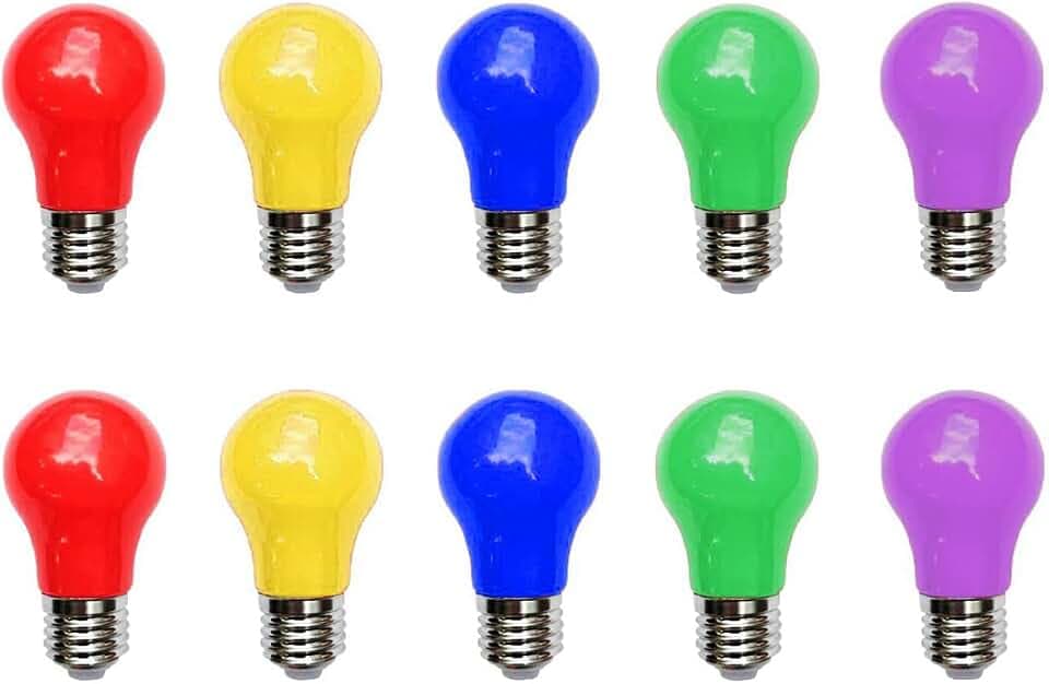 Farbige LED-Glühbirne E27,3W A50 Birne Form Birnen, rot gelb blau grün lila,gemischte Farben LED-Glühbirnen für Feen Lichter Bunte Halloween Party Dekoration,10er Pack