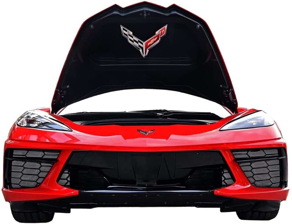 C8 Corvette Under Hood Emblem – Premium Metal Crossed Flags Logo Badge Kit for 2020–2026 Corvette Stingray, Z06, ZR1, E-Ray Underhood Dress Up Accessory (Chrome)