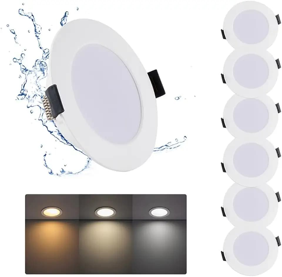 6 Stück LED Spots Deckenleuchte IP44 12W 3CCT 1080lm Ausschnitt Ø120-130mm