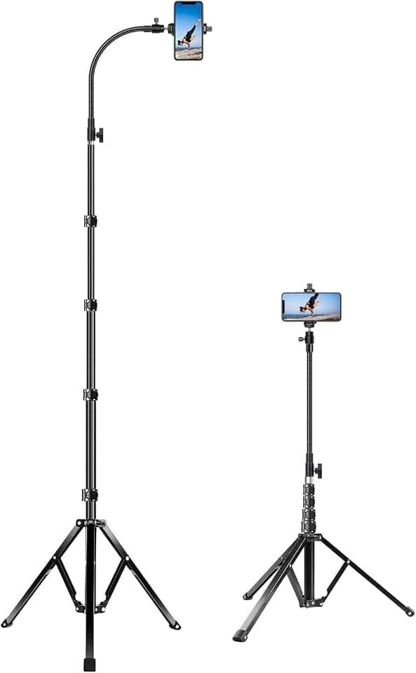 elitehood 205cm Hoch Handy Stativ, Overhead iPhone Stativ mit Schwanenhals | Verstellbarer & Flexibel Aluminium Stativ für Smartphone Groß, Schwerlast Handystativ & Tripod für iPhone 17 16 15 14