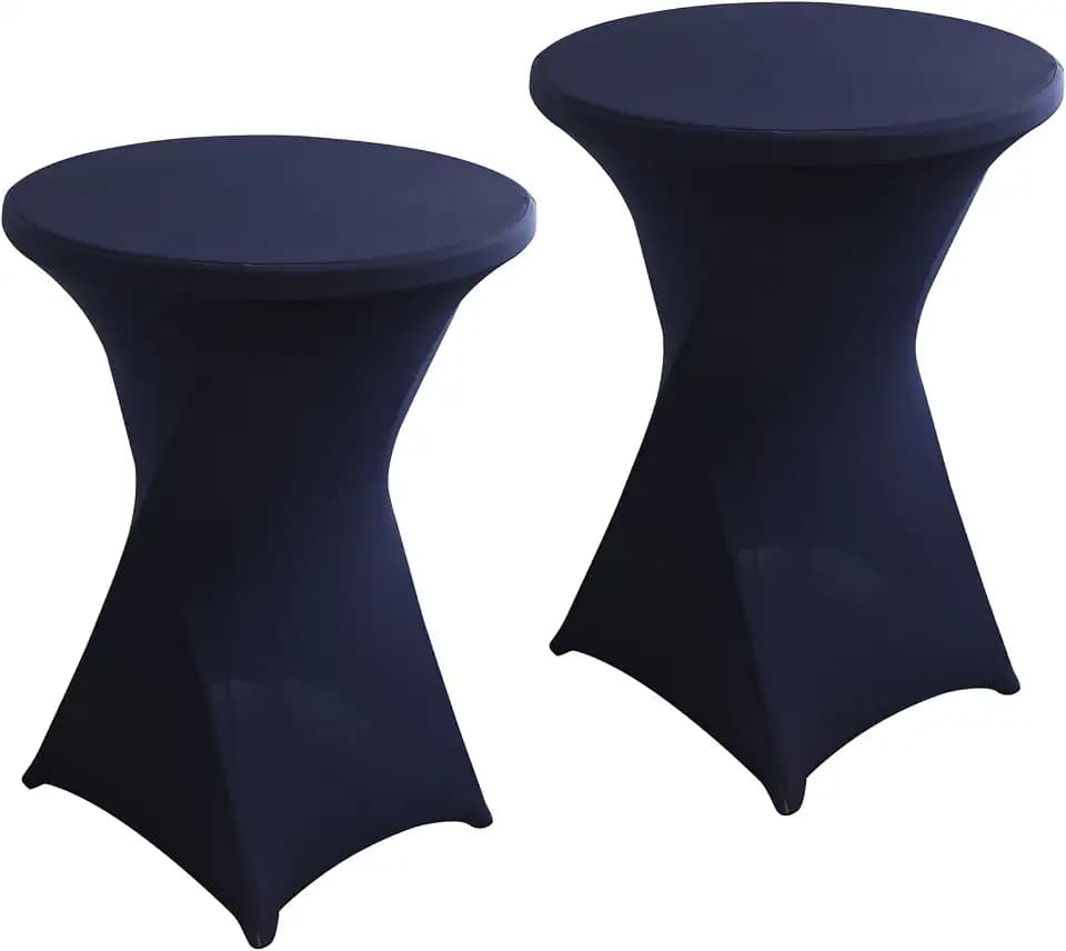 2Pack Nave Blue Spandex Cocktail Table Cover for Weddings Parties and Events 24x43 inch Elastic Round Tablecloth (Navy Blue)