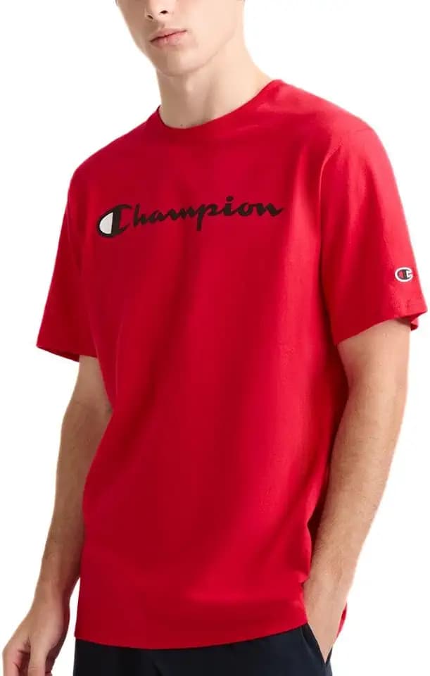 Champion Men's Graphic Short Sleeve T-Shirt, Standard Fit, Classic Script Logo, Midweight 100% Cotton