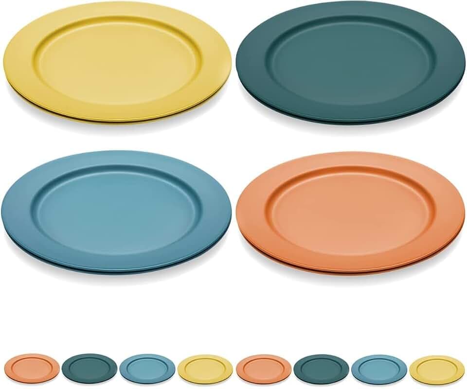 Kyraton 10 Inch Large Plastic Plates 8 Pieces, Dishwasher Safe, Unbreakable And Reusable Light Weight Dinner Plates Microwave Safe(Mutil Color