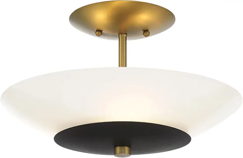 Minka Lavery 1703-781 BAX Clear Outside/White Inside Round Glass Flush Mount Ceiling Light, 3-Light 180 Total Watts, 9" H x 14" W, Sand Coal & Soft Brass