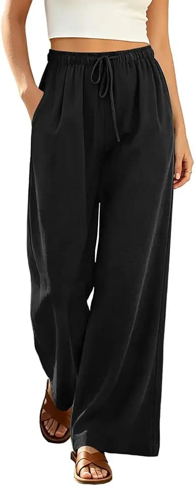 YESNO Women's Wide Leg Cotton Casual Loose Palazzo Pants PLR