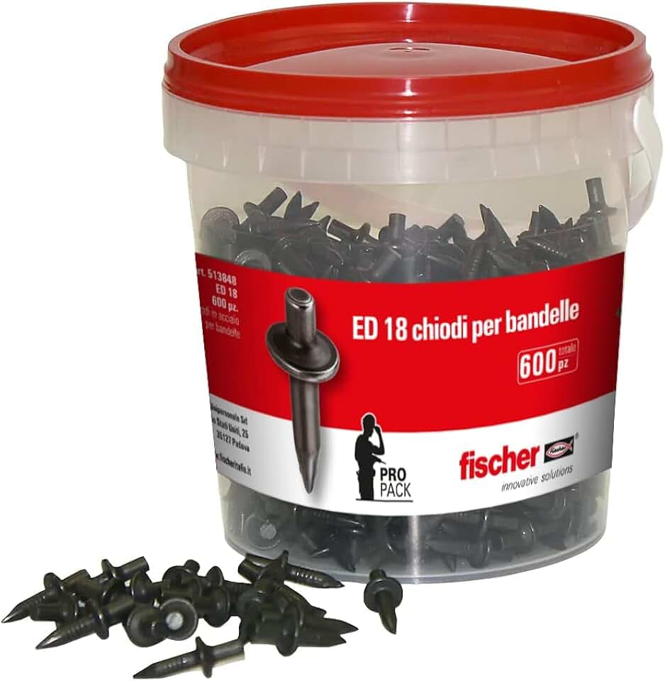 Fischer ED 18 Boxen, Schlagnägel, 600 Stück, ideal zum Befestigen von Bändern und Gaffetten, Befestigung ohne Vorbohren. Die Dose enthält 600 Nägel, 513848