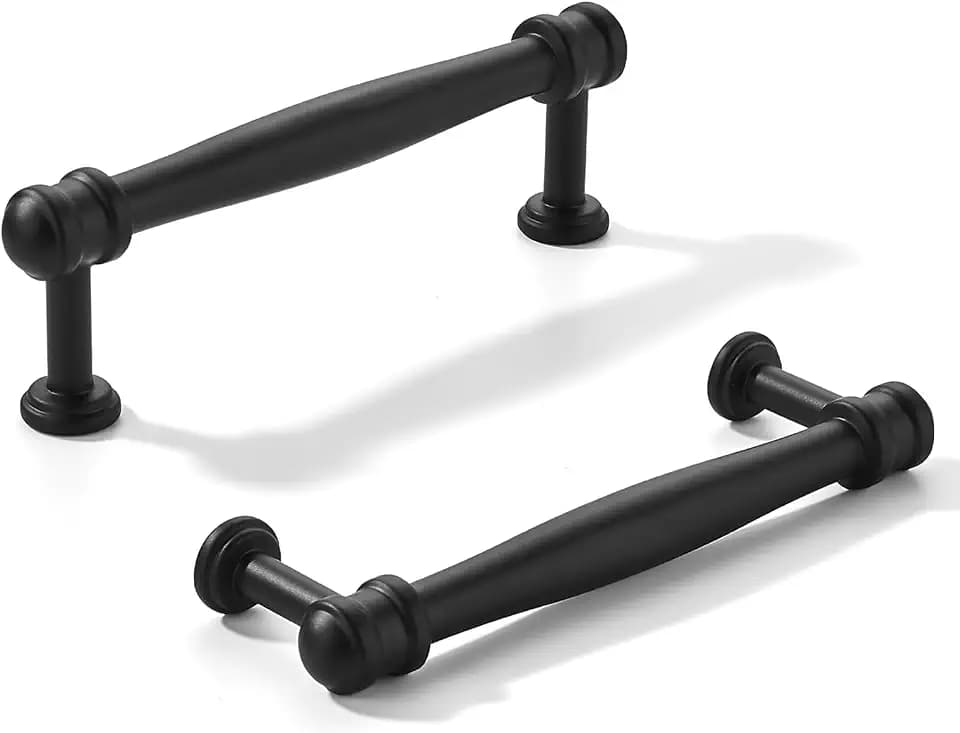 khtumeware 2 Pack 4inch(102mm) Hole Center Black Cabinet pulls Solid Heavy-Duty Tradition Kitchen Cabinet Handle Matte Black Cabinet Hardware for Dressing Table Bathroom Pull