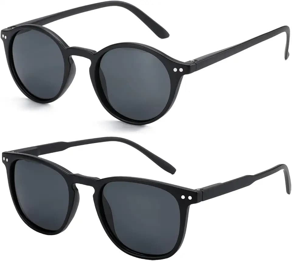 ZENOTTIC Polarized Sunglasses for Women Men: Retro Shades Round | Square Frame UV Protection 2 Pack