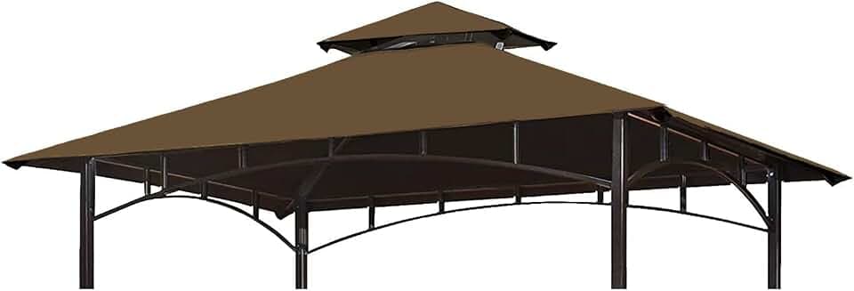 Grill Gazebo Replacement Canopy Top - Wonwon 5x8 Gazebo Roof Double Tiered Outdoor BBQ Roof Cover Grill Shelter Only Fit for Model L-GG001PST-F (Brown)