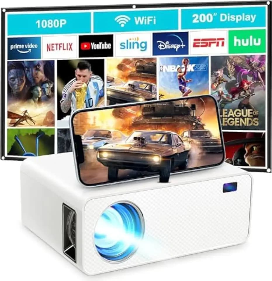 ZDK Mini Beamer 4K-Unterstützung,Full HD 1080P projektor mit Bluetooth und WiFi,20000 Lumen Tragbarer Projektor Heimkino,Kompatibel mit Smartphone/TV Stick/TV Box/HDMI/USB/AV/PS5
