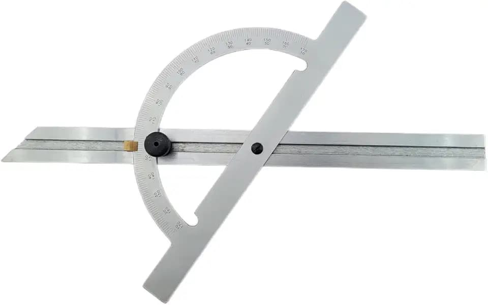 WRS Präz.-Winkelmesser mit verstellbarer Schiene, 10-170°, rostgeschützt, mattverchromt, mit Metall-Feststellschraube, im Etui, Größe: 150 x 300 mm