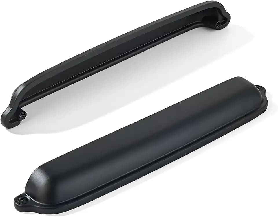 khtumeware 2 Pack Matte Black Cup Pulls 7 Inch Center to Center - Cabinet & Drawer Handles for Kitchen Hardware
