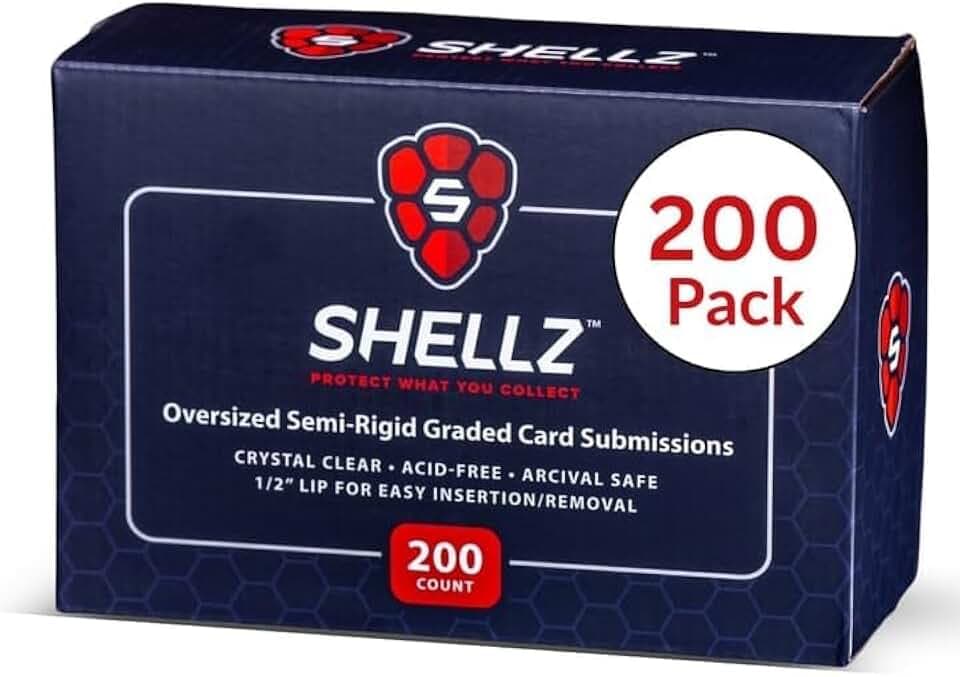 Shellz Oversized Semi Rigid Card Holders 200ct (4 Packs of 50) | 3 5/16" x 4 7/8" - Ideal for PSA, BGS & Grading | Clear PVC Card Holders | 1/2" Lip for Easy Insertion & Removal