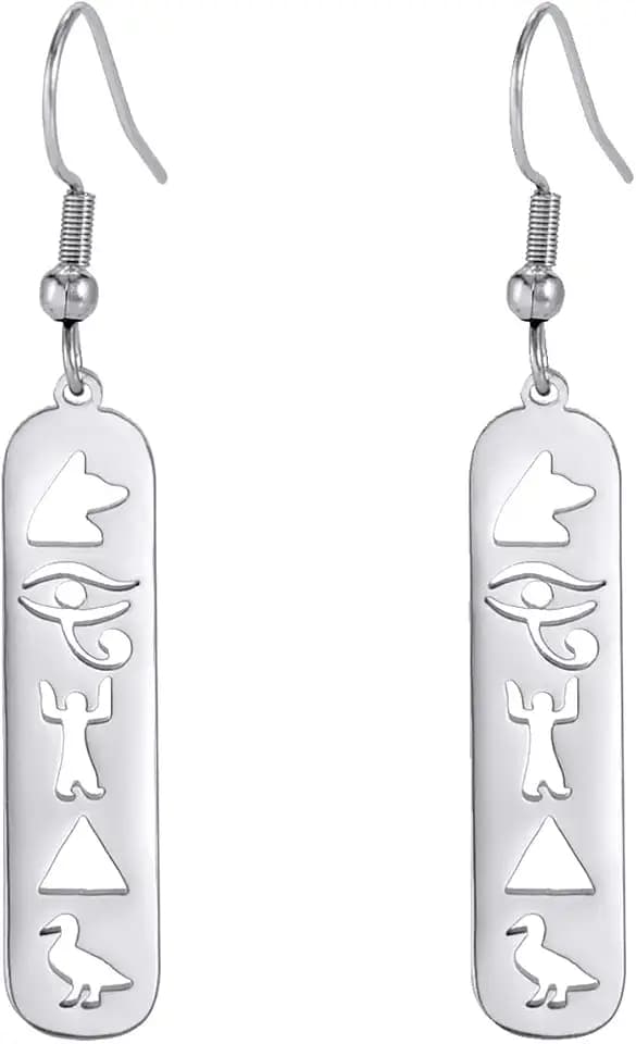 Cartouche Dangle Earrings for Women Egyptian Hoop Earrings Eye of Horus/Ankh Cross Earrings Cartouche Personalized Name Earrings Hieroglyph Ancient Egyptian Amulet Jewelry Gift