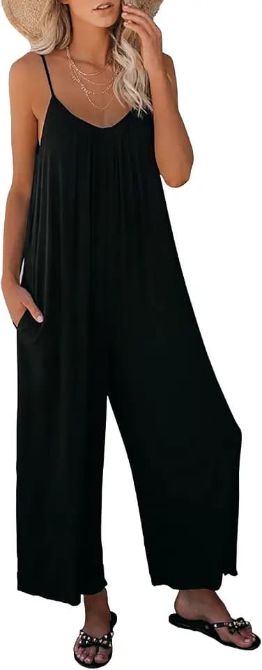 STOLKISS Women Casual Jumpsuits Summer Sleeveless Loose Jumpsuit Shoulder Strap Adjustable Long Pants Rompers with Pockets