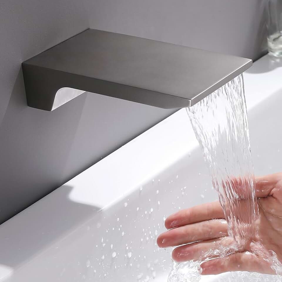 Wall Mount Waterfall Tub Spout - High Flow Waterfall Bathtub Faucet, Roman Bathtub Filler Faucet Spout for Bathroom Vessel, Brushed Nickel
