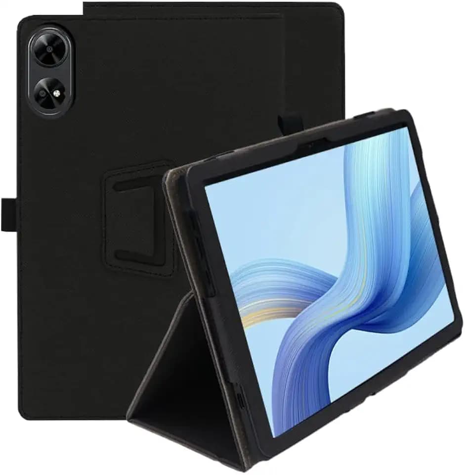 Hülle Kompatibel mit DOOGEE Tab G6+ 11 Zoll, Ultra Dünn PU, Schlanke und leichte Flip Case Klappbar, Schlanke Schutzhülle mit Handschlaufe, Schwarz