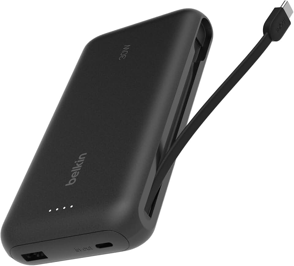 Belkin BoostCharge 20000mAh Power Bank, integriertes USB-C-Kabel – Schwarz