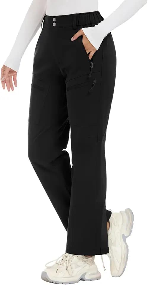 Women's-Snow-Ski-Pants-Fleece-Lined-Waterproof-Insulated Flare Warm for Snowboard Winter Hiking Travel 5 Pockets