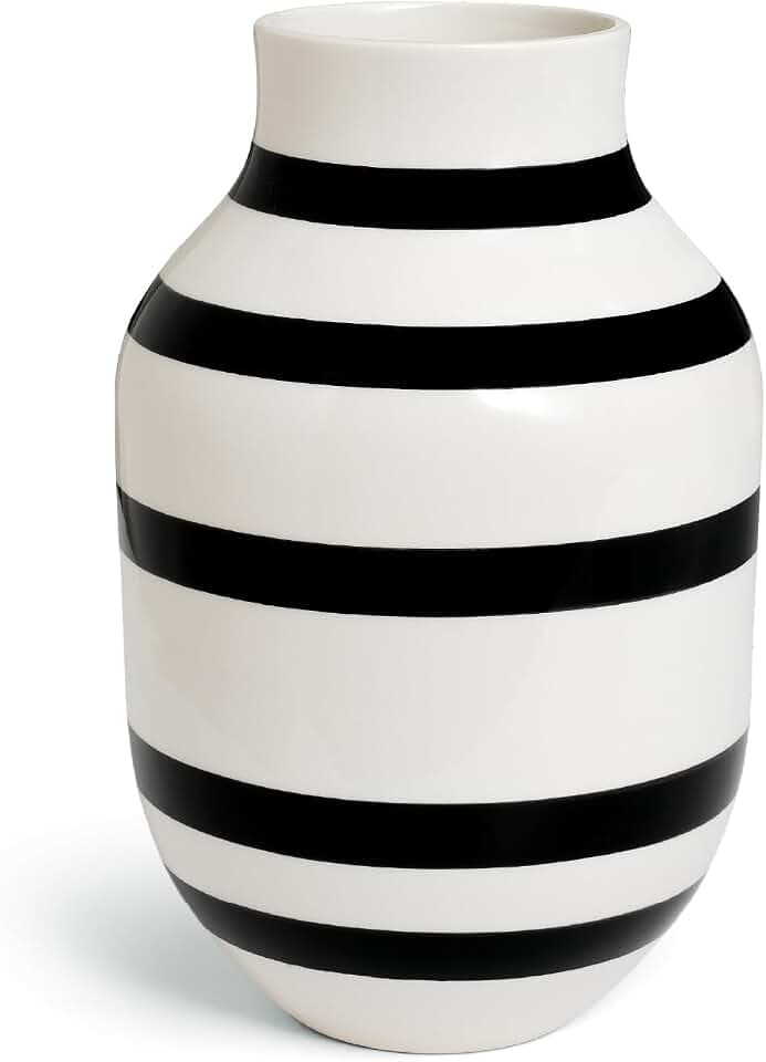 Kähler Vase H31 cm Omaggio Originaldesign mit handgemalte Streifen, schwarz