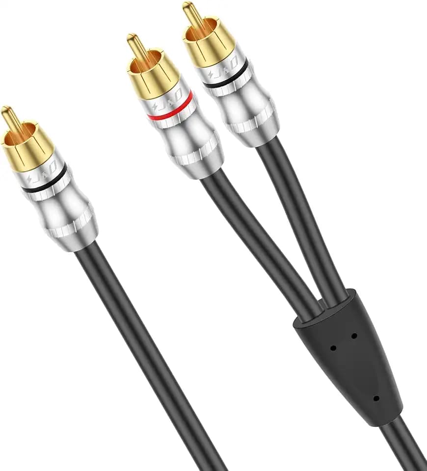 J&D RCA Cable, 1 RCA Male to 2 RCA Male Y-Splitter Digital Stereo Audio Cable Subwoofer Cord for Subwoofer, Home Theater, 10 Feet