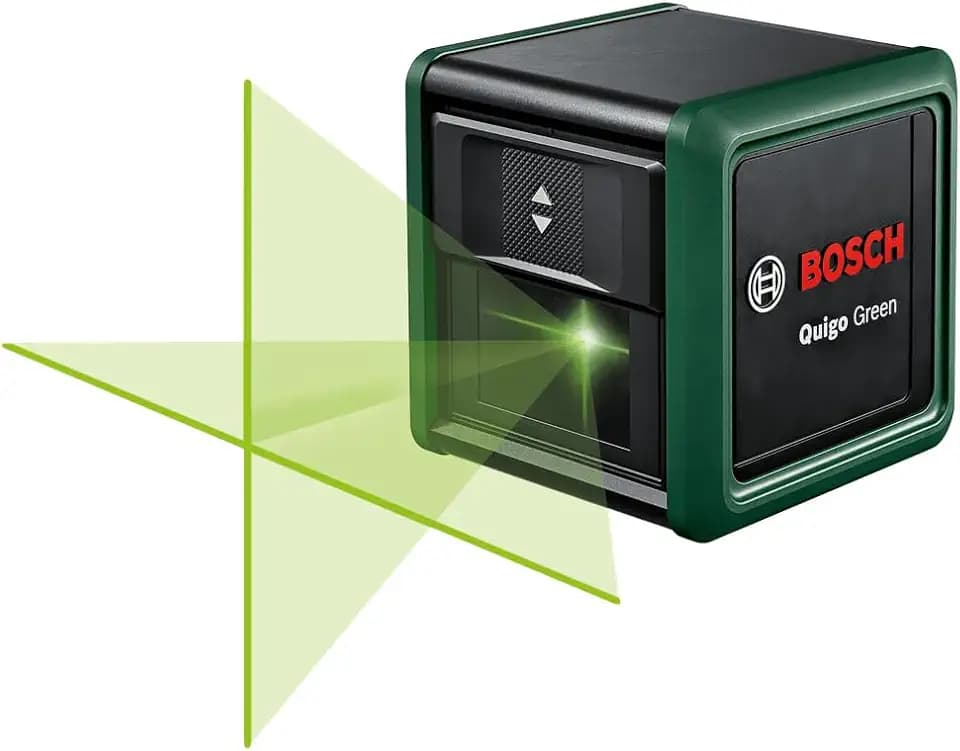 Bosch Home and Garden Bosch Kreuzlinienlaser Quigo Green mit Universalklemme MM 2 (grüner Laser für bessere Sichtbarkeit, Gehäuse aus recyceltem Kunststoff, im E-Commerce Karton)