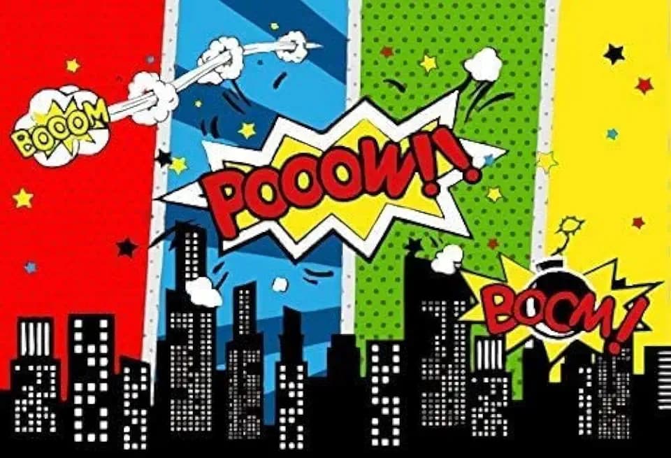 Renaiss 3x2.5m Comic City Super Hero Hintergrund Cartoon Humor Abstrakte Superhelden Fotografie Hintergrund für Jungen Kind Geburtstag Party Banner Vinyl Foto Video Shoot Studio Requisiten