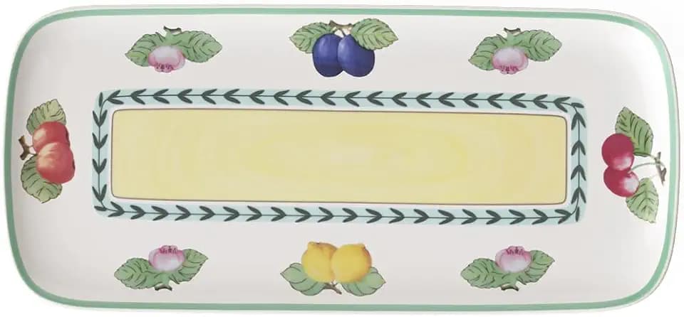 Villeroy und Boch Charm und Breakfast French Garden Kuchenplatte, 35 x 16 cm, Premium Porzellan, Weiß/Bunt