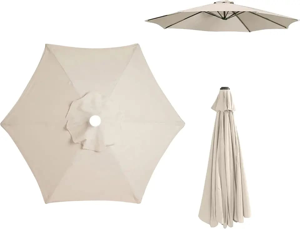 Replacement Parasol canopy for 9.8ft, Patio Parasol Replacement Canopy 9.8ft, Outdoor replacement parasol cover surface polyester UV blocking (yellow white, 6ribs)