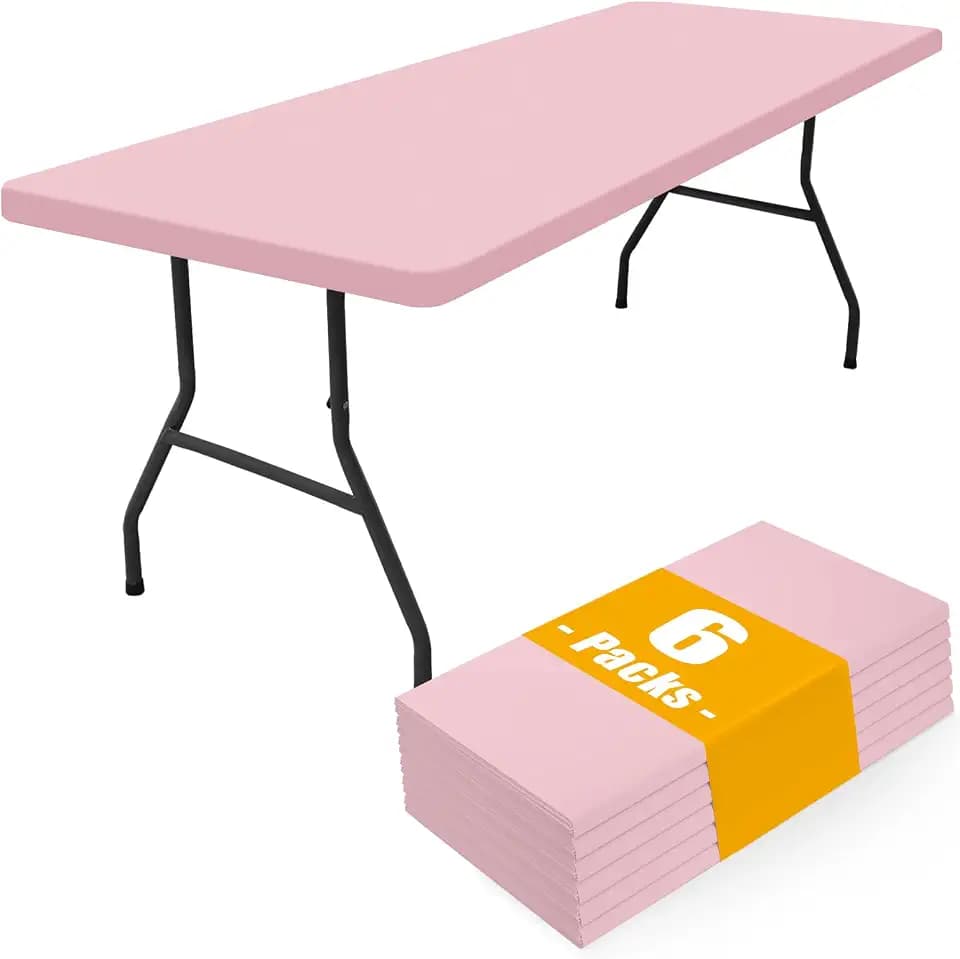 Smiry 6 Pack Rectangle Picnic Table Cloth, Waterproof Elastic Fitted Tablecloths, Washable Polyester Rectangular Patio Table Cover for Camping, Indoor and Outdoor (Pink, 30"x72")