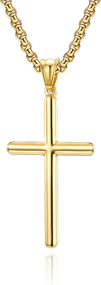 Cross Necklace for Men 18K Gold Cross Necklace for Men Gold Cross Chain Necklaces for Mens Paired with 3mm Pearl Chain Power of Minimalism Mens Crosses Necklaces Pendant 24in