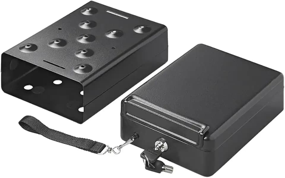 ProPlus Stahltresor 225 x 165 x 85 mm – Für Zuhause, Auto und Wohnmobil – Schiene/Halterung inkl., 2 Schlüssel – Mehrfarbig