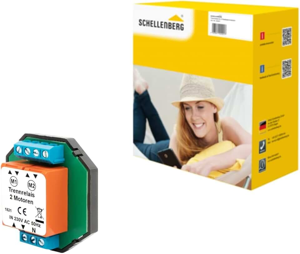 Schellenberg 24201 Rolladen Trennrelais zur gleichzeitigen Steuerung von 2 Rollladenmotoren über einen Schalter oder Zeitschaltuhr, zentral für komfortable Rolladensteuerung Unterputz