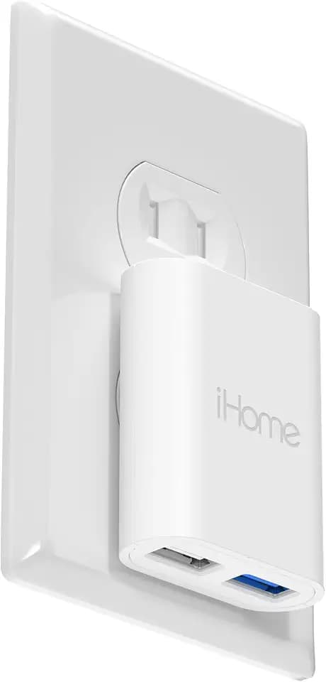iHome Slim 2-Port USB Wall Charger, Flat Multiport Travel Plug Adapter